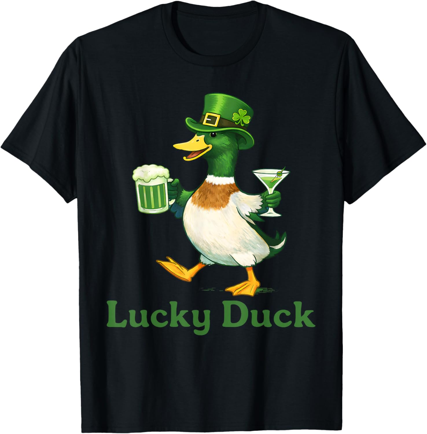Funny Lucky Duck St Patricks Day Irish Shamrock Men Women T-Shirt - T-Shirt | Black