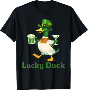 Funny Lucky Duck St Patricks Day Irish Shamrock Men Women T-Shirt - T-Shirt | Black
