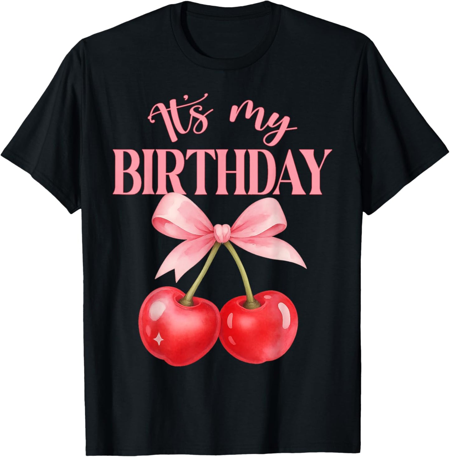 It's My Birthday Cute Coquette Bow Cherry Birthday Girl Kids T-Shirt - T-Shirt | Black