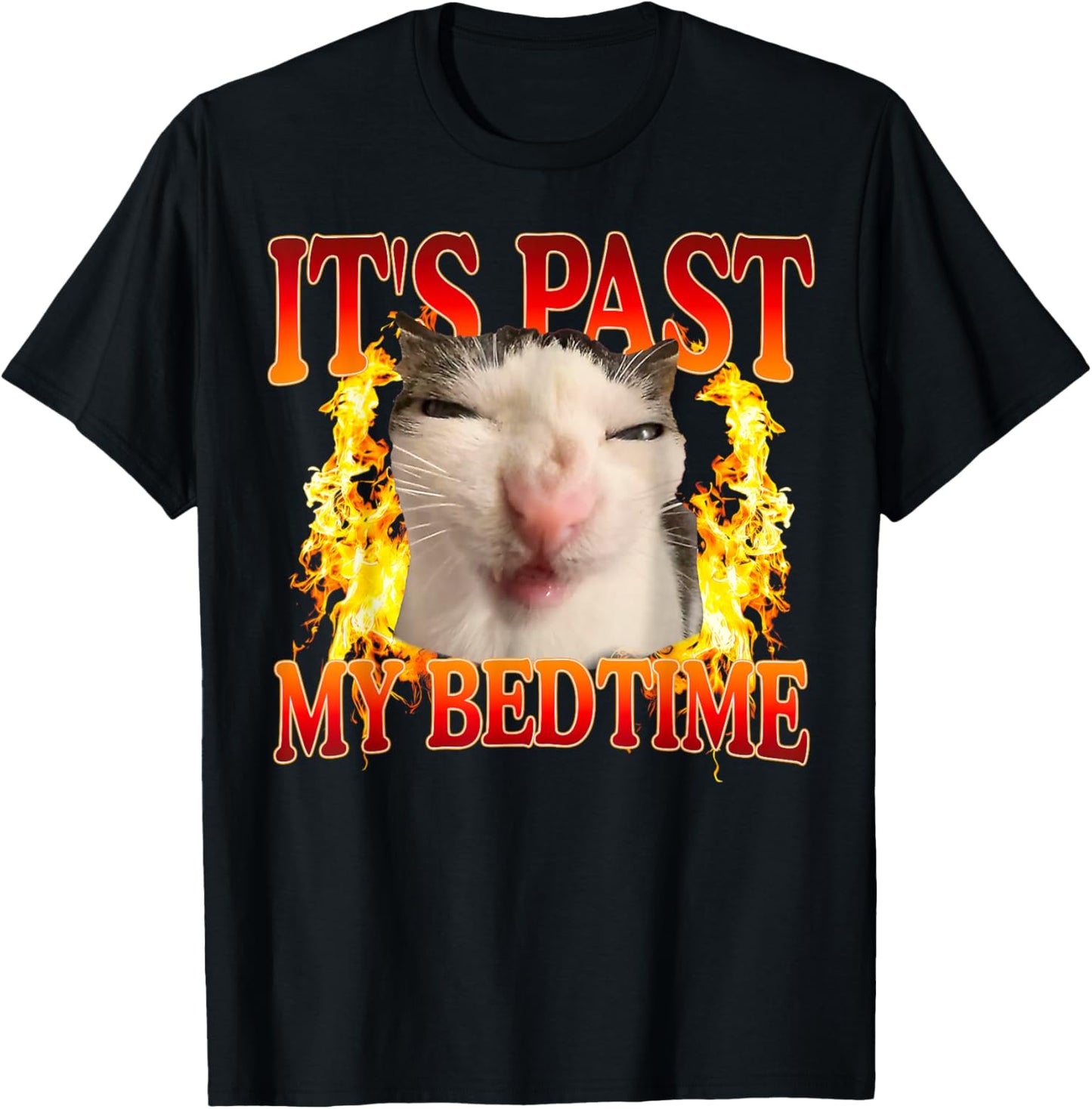 Funny Cat Meme It's Past My Bedtime Humor Men Women T-Shirt - T-Shirt | Black