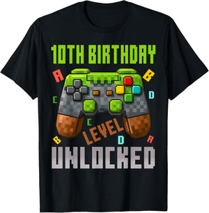 10th Birthday Boy Level 10 Unlocked Birthday Boy 10 Years T-Shirt - T-Shirt | Black