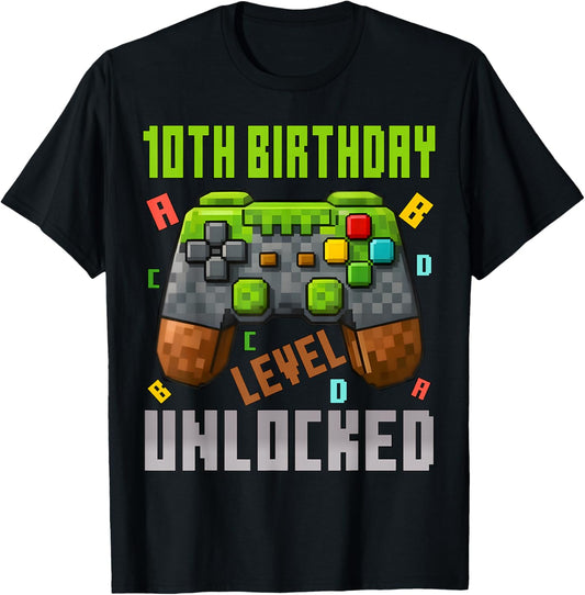 10th Birthday Boy Level 10 Unlocked Birthday Boy 10 Years T-Shirt - T-Shirt | Black