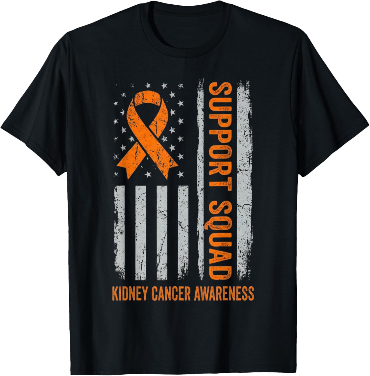 Kidney Cancer Awareness Support Squad Orange Ribbon Flag T-Shirt - T-Shirt | Black