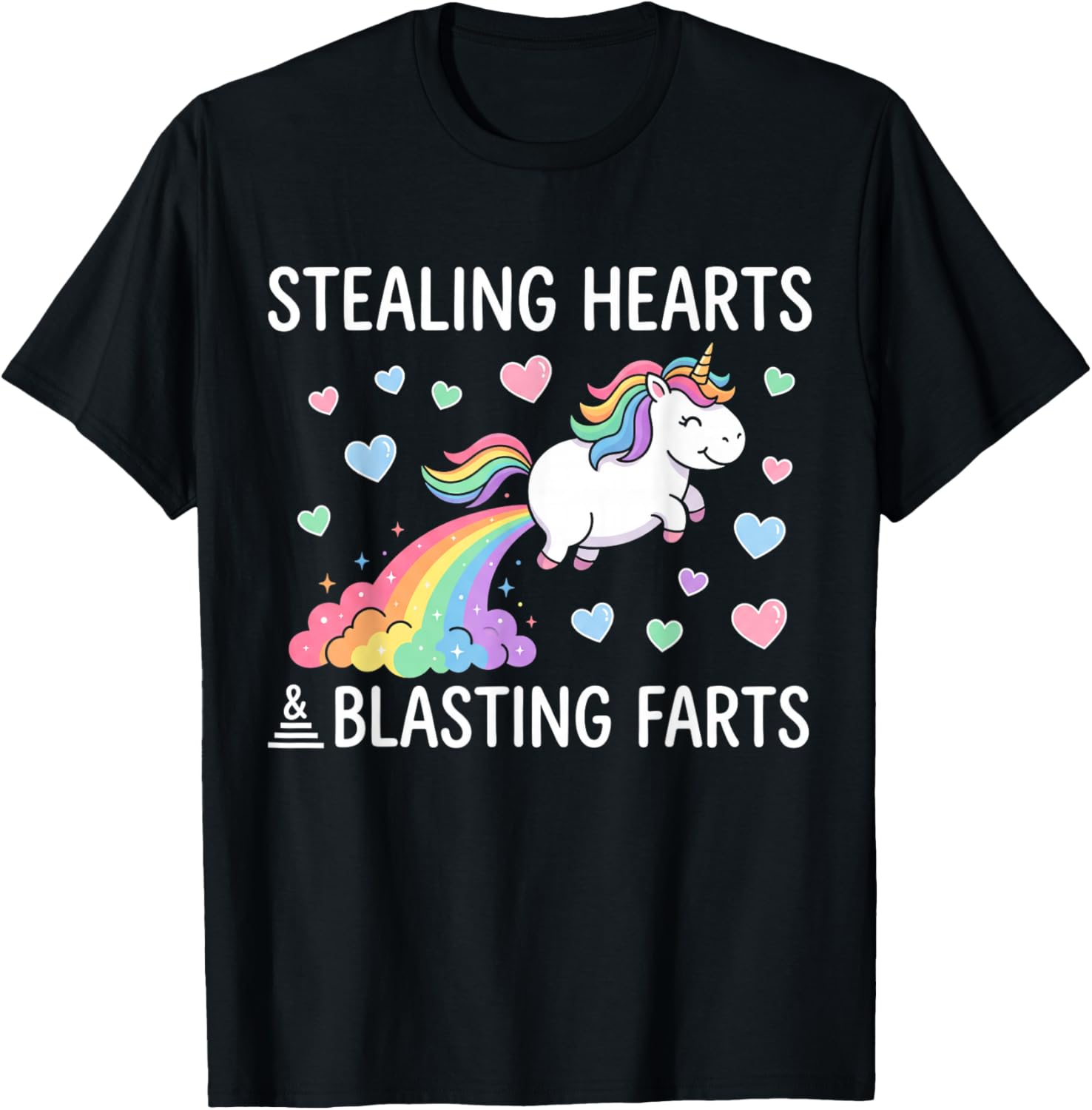 Stealing Hearts Blasting Farts Funny Toddler Unicorn Rainbow T-Shirt - T-Shirt | Black