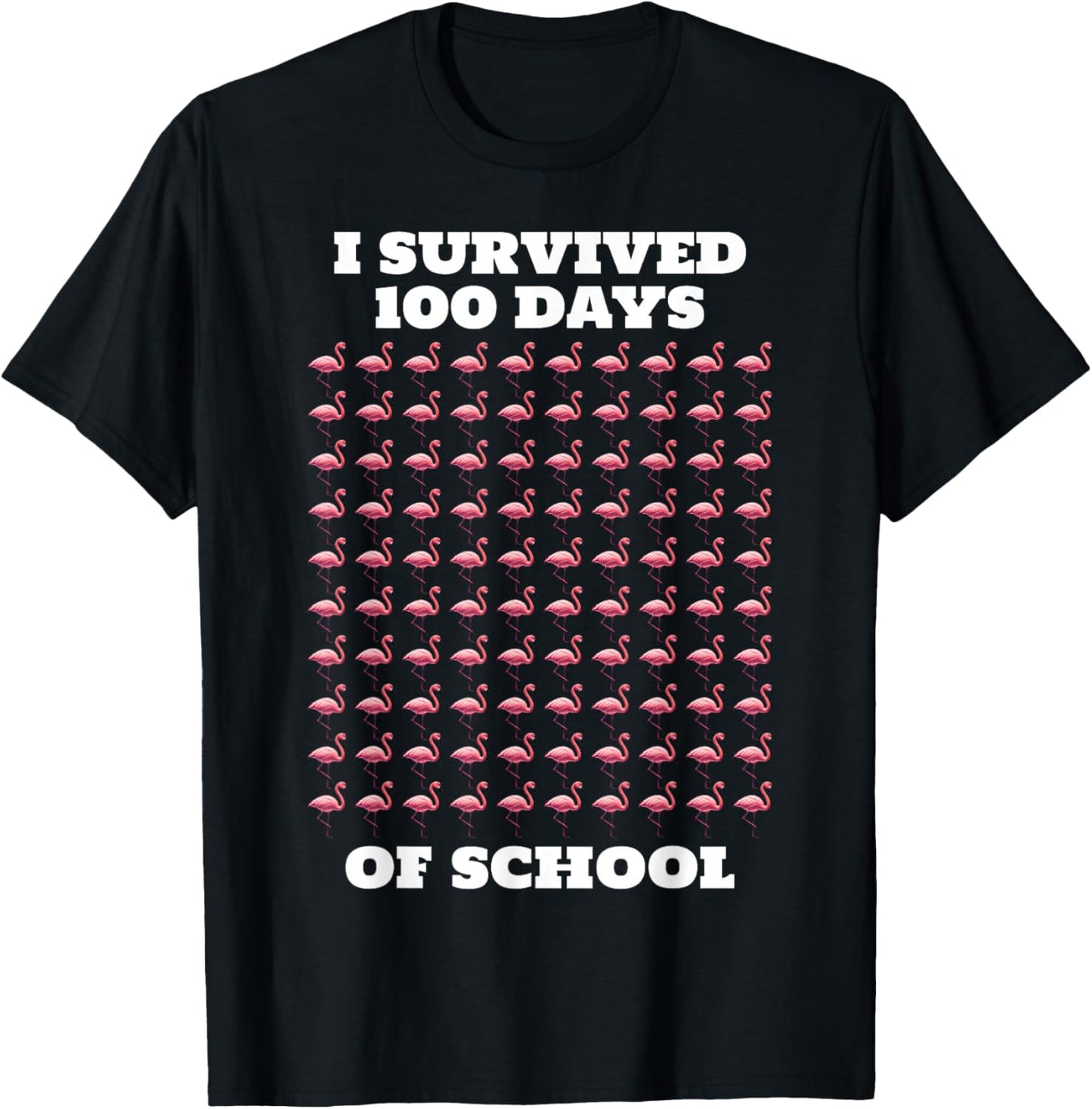 Funny Pink Flamingos 100 Days of School T-Shirt - T-Shirt | Black