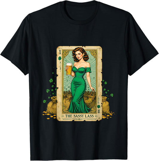 Tarot Card The Sassy Lass Irish St. Patrick’s Day Shamrock T-Shirt - T-Shirt | Black