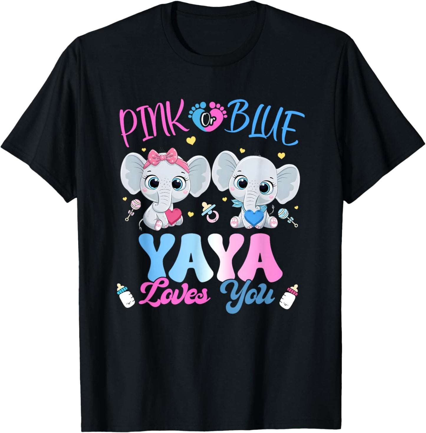 Pink or Blue Yaya Loves You Gender Reveal Elephant T-Shirt - T-Shirt | Black