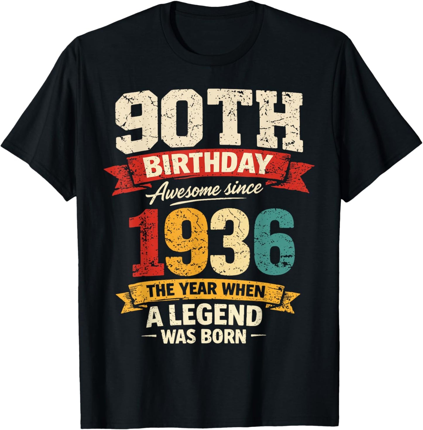 90 Year Old Vintage Awesome Since 1936 90th Birthday T-Shirt - T-Shirt | Black