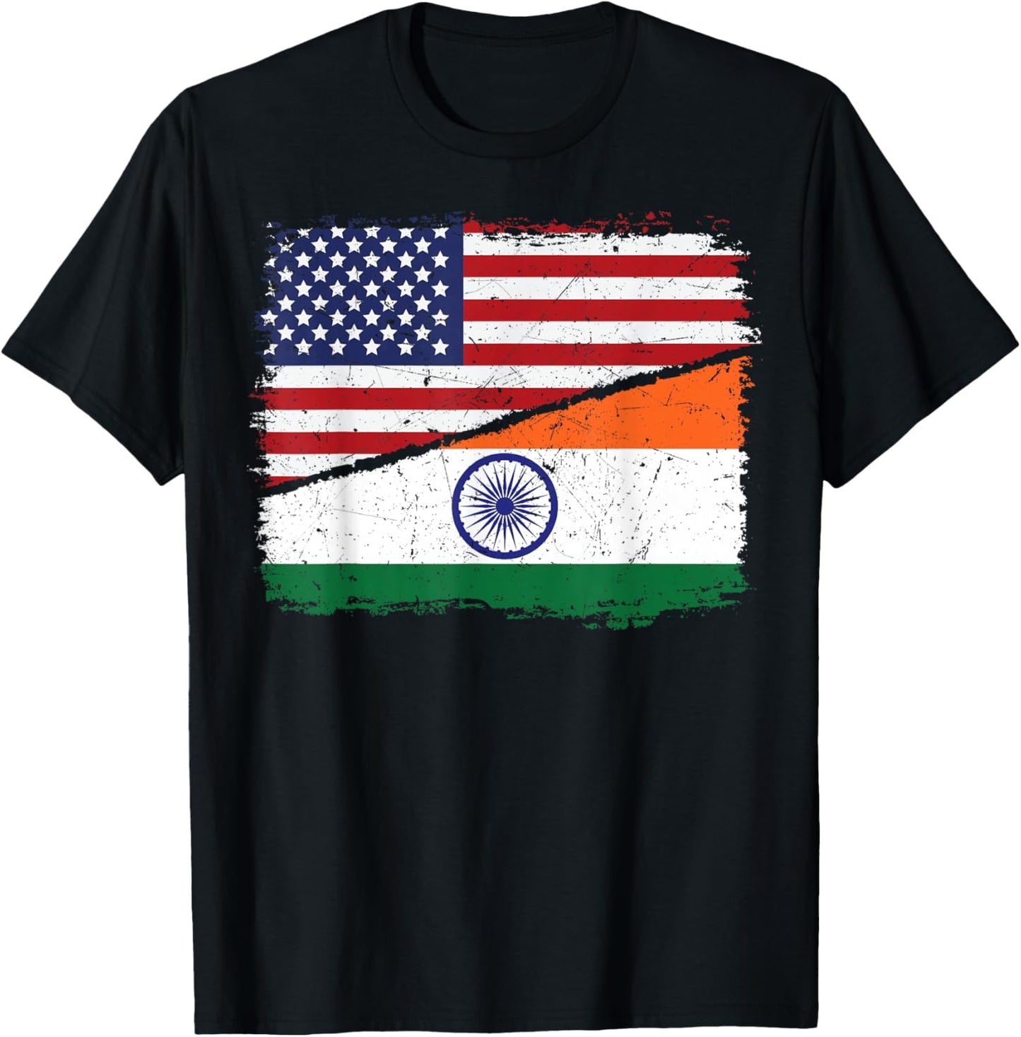Half American Half Indian USA Flag India Flag Patriotic T-Shirt - T-Shirt | Black