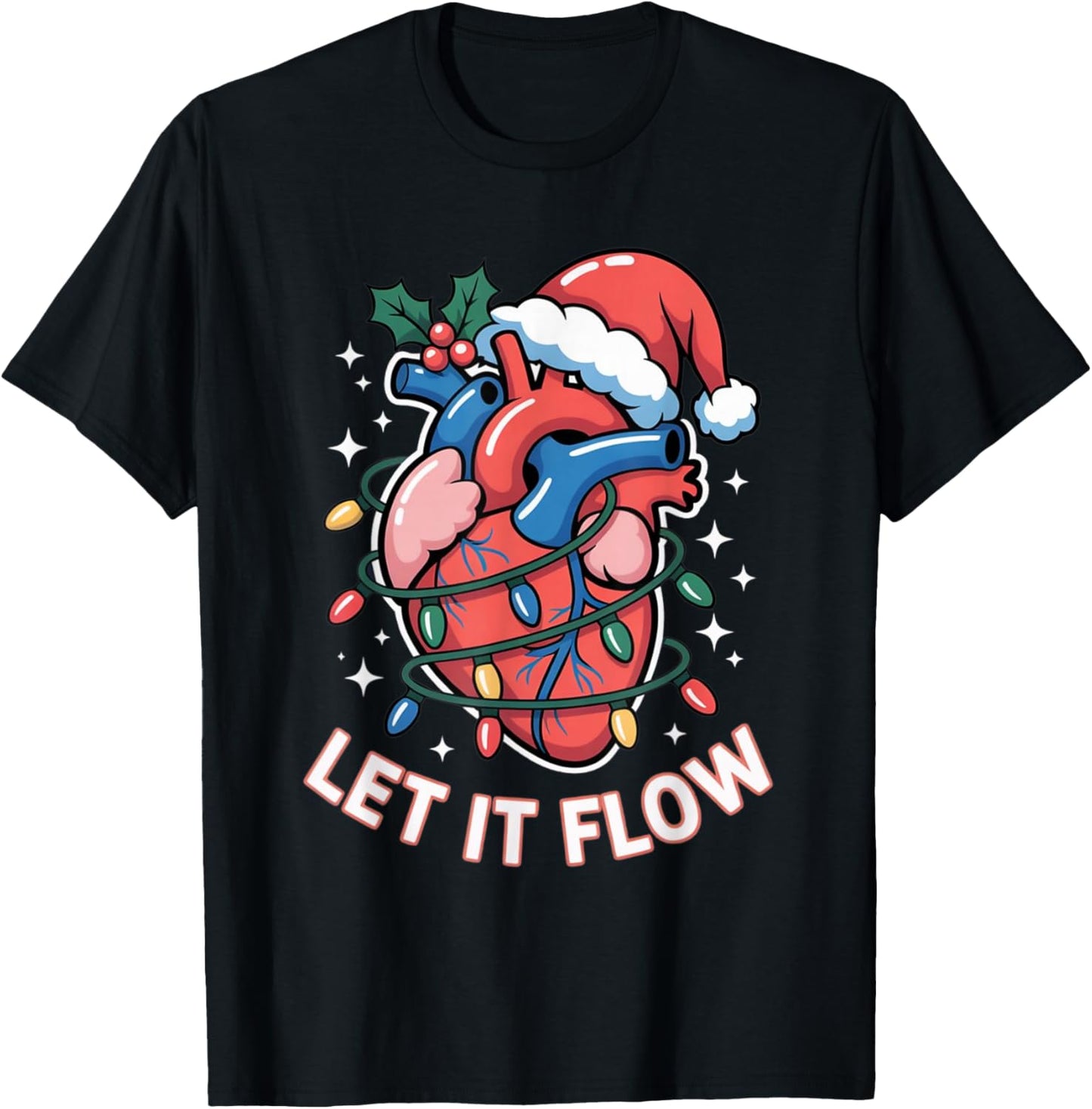 Let It Flow Funny Cardiology Christmas Design T-Shirt - T-Shirt | Black