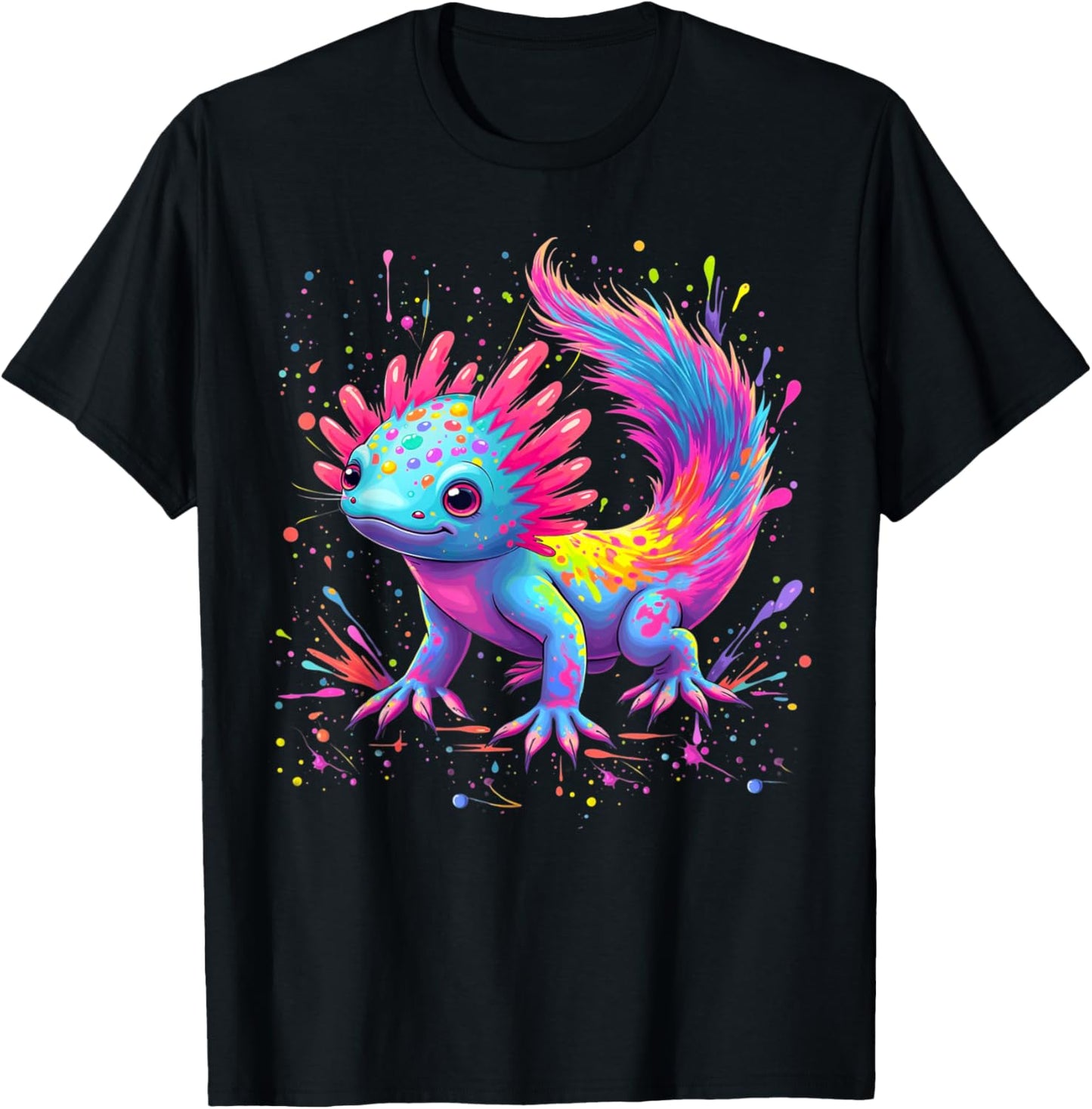 Beautiful Colorful Art Cute Kawaii Axolotl Lovers Animals T-Shirt - T-Shirt | Black
