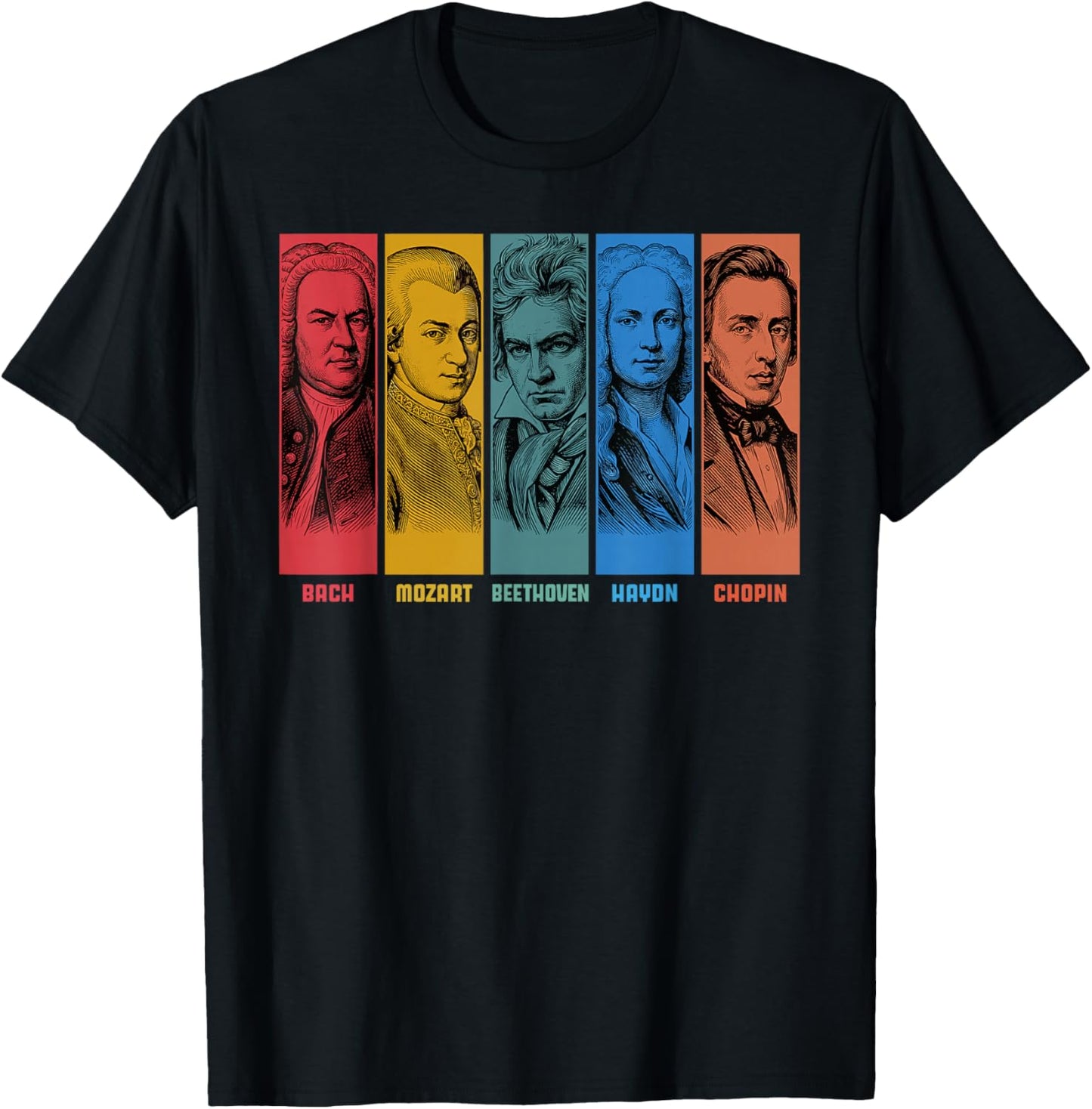 Classical Music Composers Bach Mozart Beethoven Haydn Chopin T-Shirt - T-Shirt | Black
