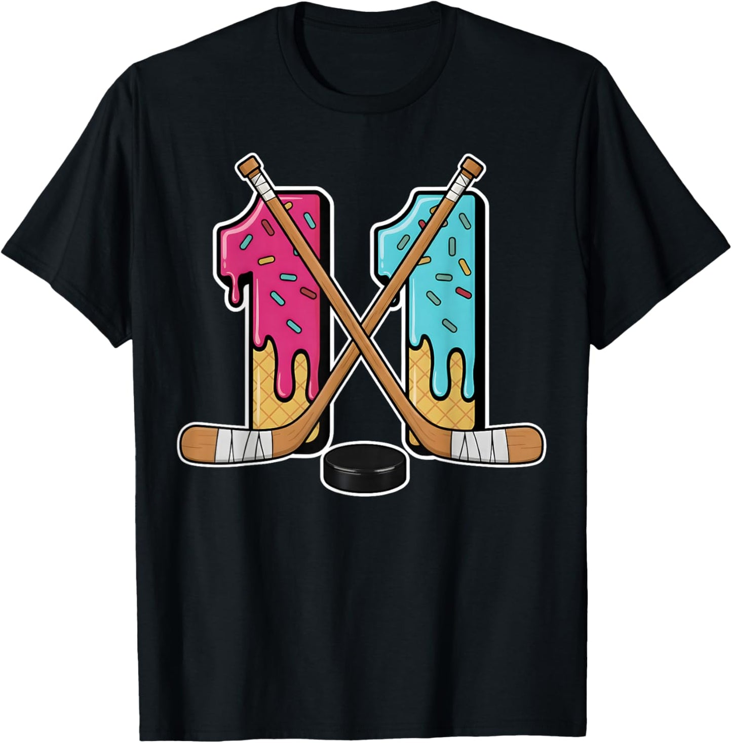 11 Year Old Hockey Ice Cream Drip Youth 11th Birthday Boys T-Shirt - T-Shirt | Black