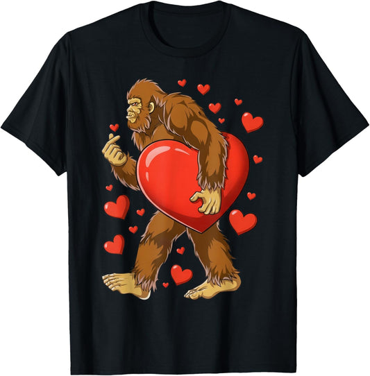Bigfoot Valentines Day Heart Funny Sasquatch Lovers Gifts T-Shirt - T-Shirt | Black