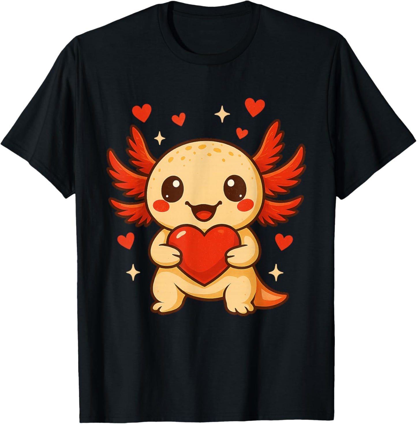 Axolotl Love Heart Valentine's Day Funny Boys Girls Kids T-Shirt - T-Shirt | Black