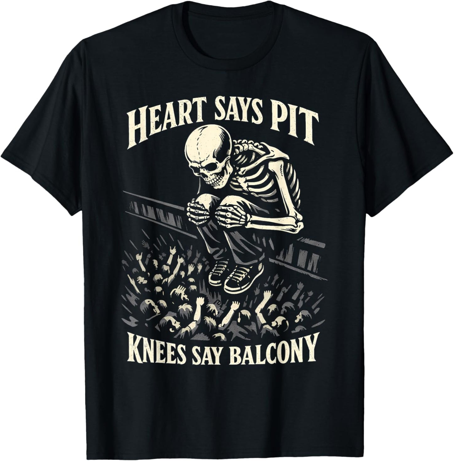 Heart Says Pit Knees Say Balcony Funny Skeleton T-Shirt - T-Shirt | Black