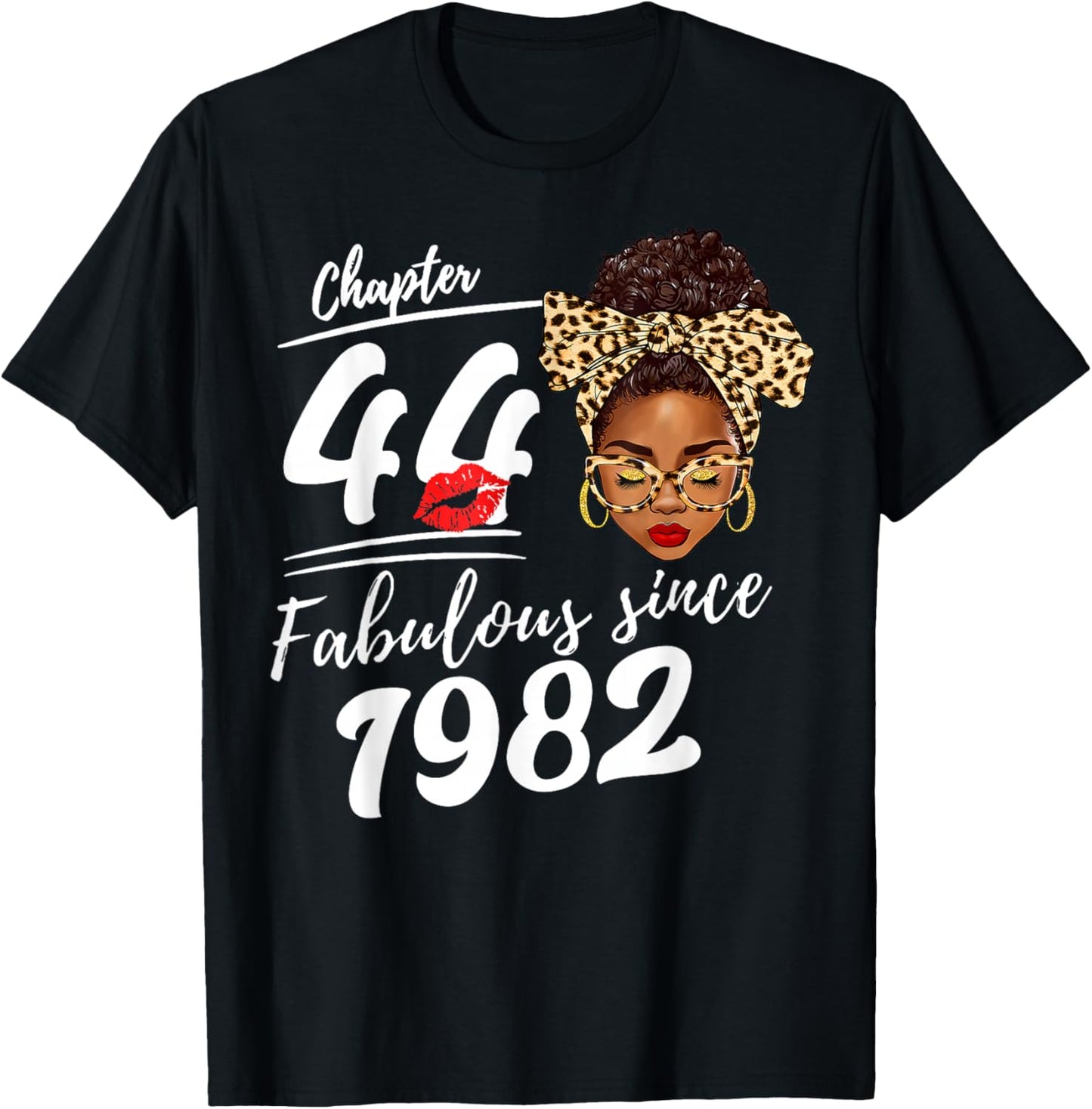 It's My 44th Birthday Black Melanin Afro Queen Leopard Women T-Shirt - T-Shirt | Black