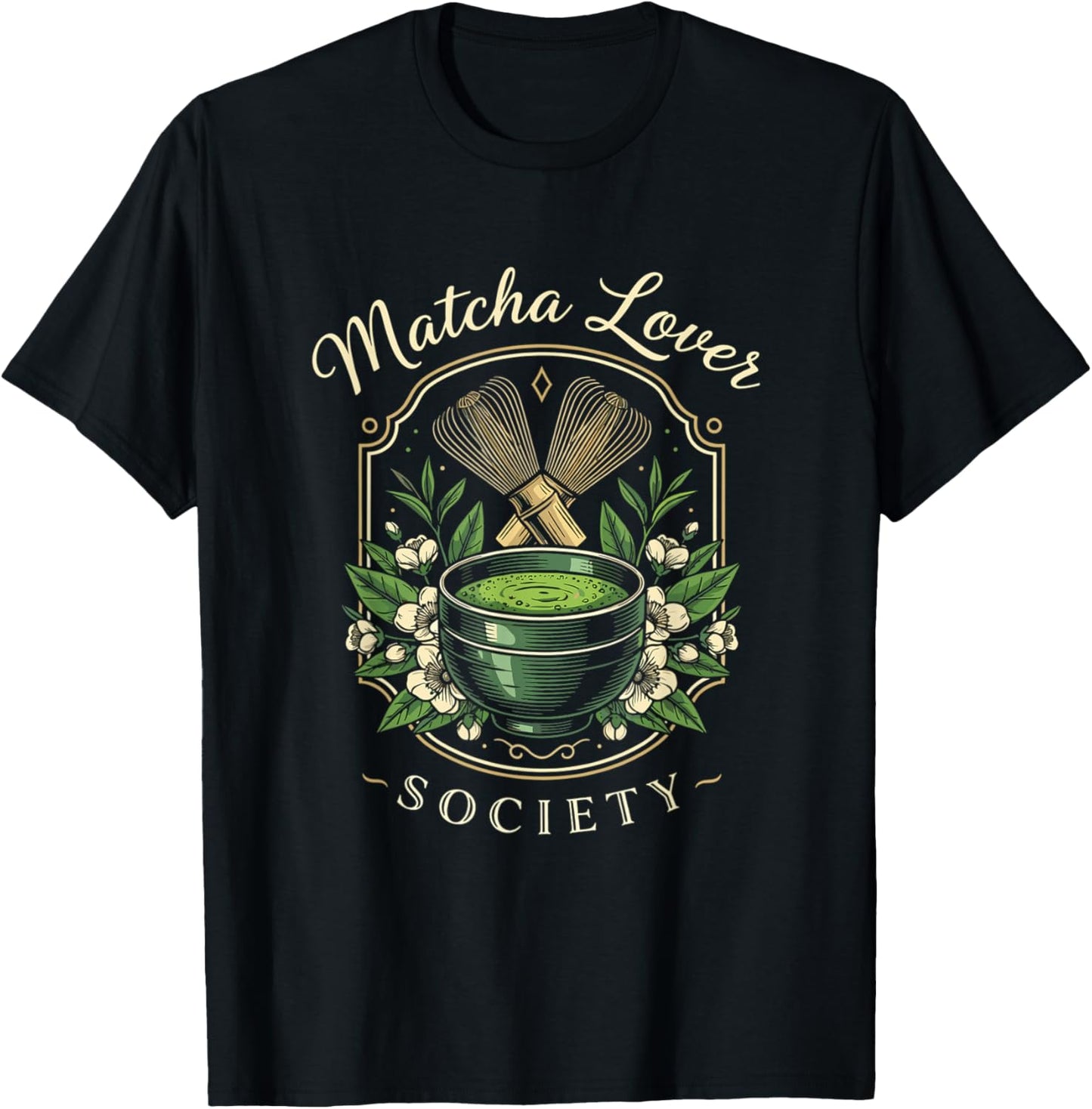Matcha Lover Society Elegant Tea Aesthetic Zen Art T-Shirt - T-Shirt | Black