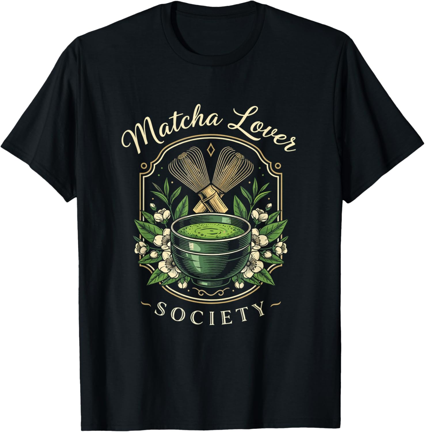 Matcha Lover Society Elegant Tea Aesthetic Zen Art T-Shirt - T-Shirt | Black