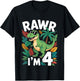 Kids Four Years Old Dinosaur Funny 4th Birthday Kids T-Shirt - T-Shirt | Black