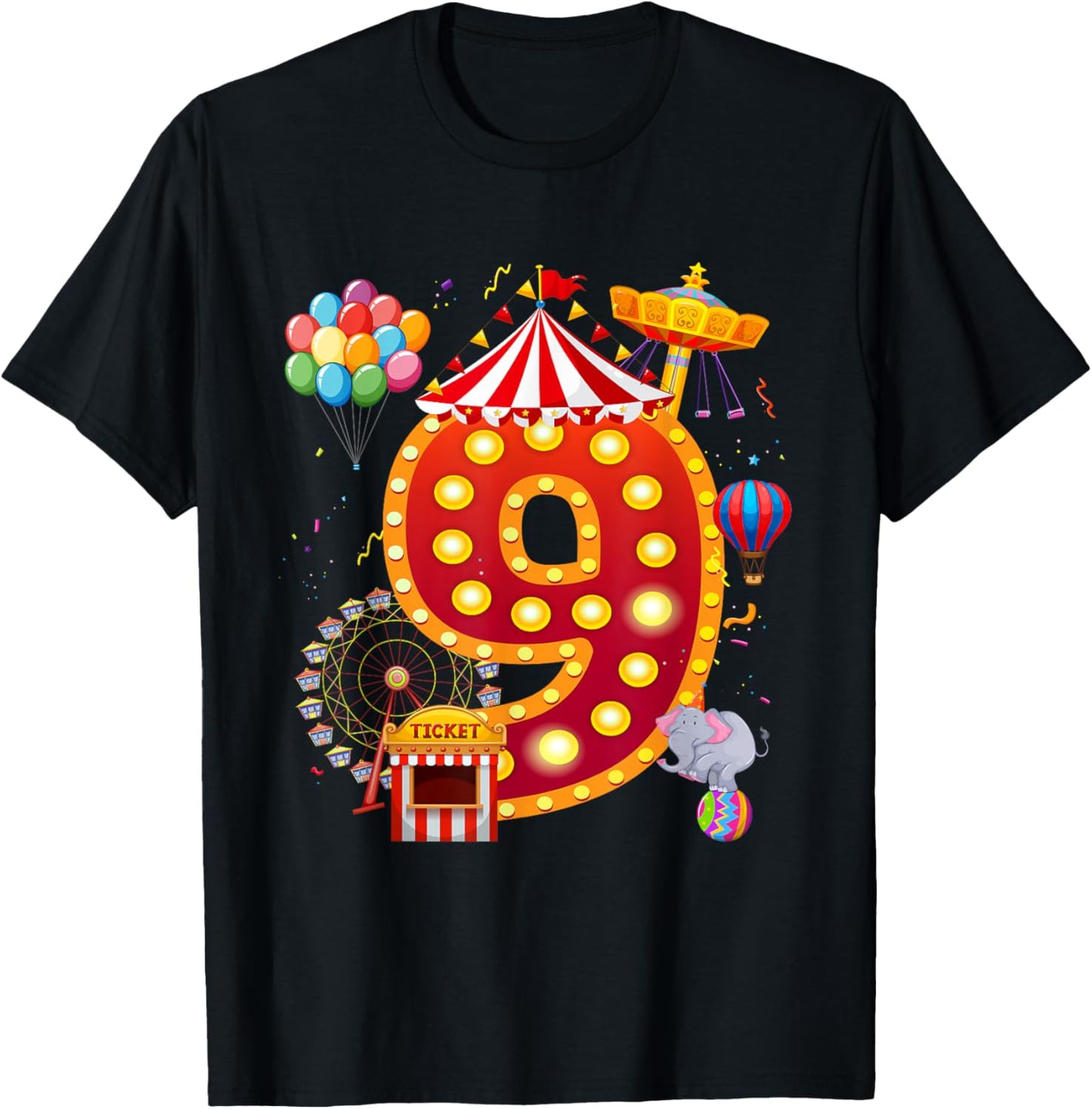 9 Year Old Carnival Circus Lover 9th Birthday Party T-Shirt - T-Shirt | Black