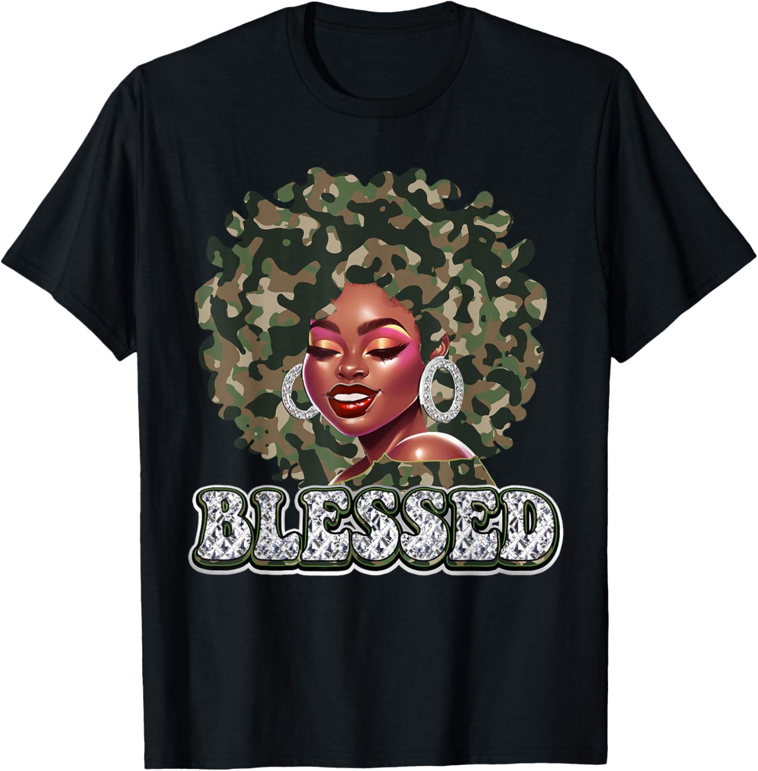 Blessed Camo Black Woman Christian Black History Pride BHM T-Shirt - T-Shirt | Black