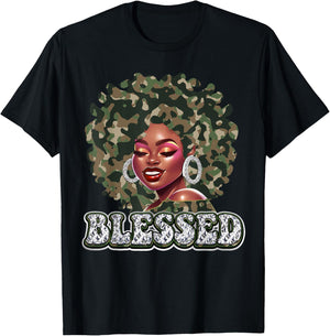 Blessed Camo Black Woman Christian Black History Pride BHM T-Shirt - T-Shirt | Black