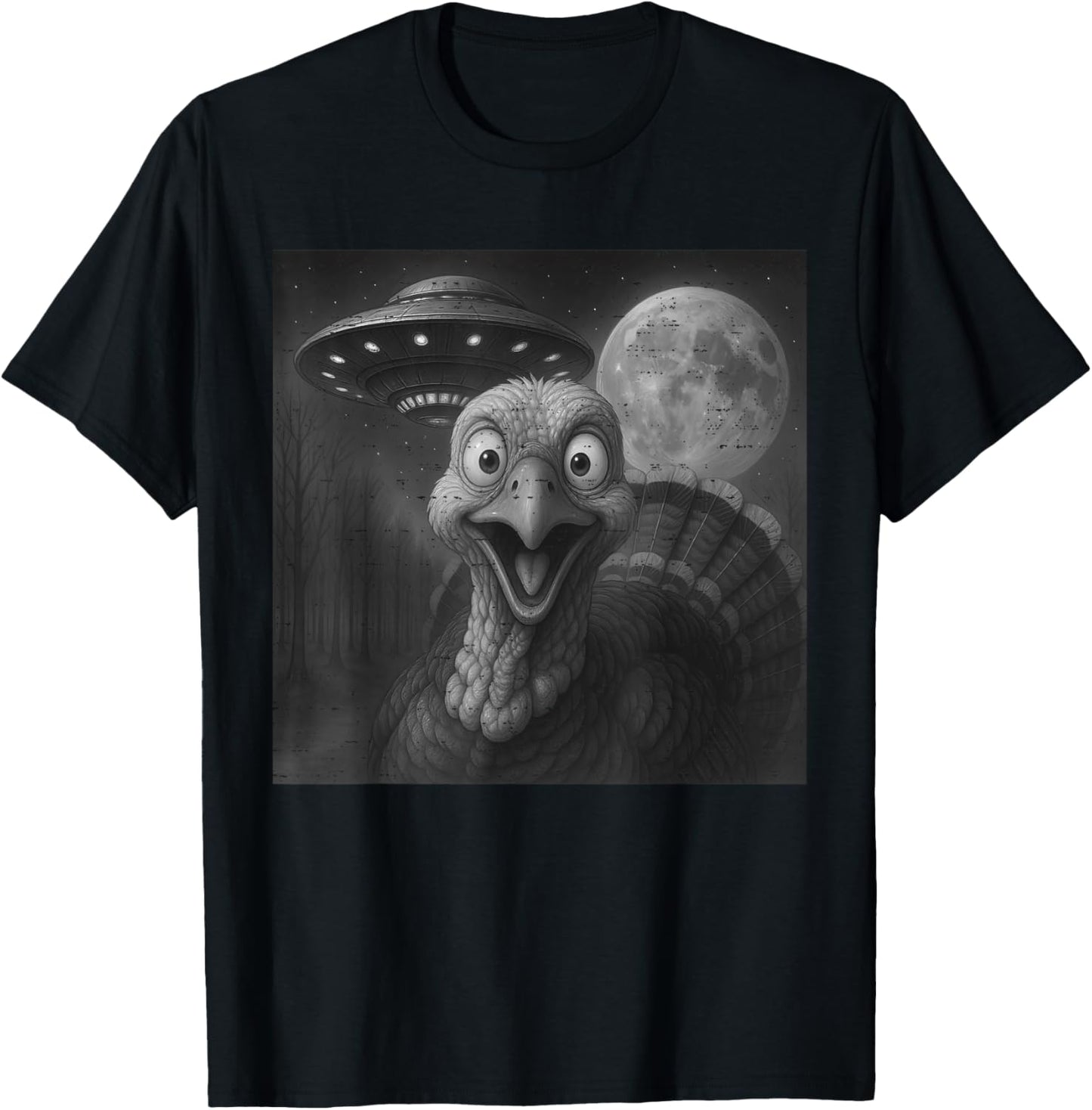 Turkey UFO Selfie Funny Thanksgiving Alien Boy Teen Girl Kid T-Shirt - T-Shirt | Black