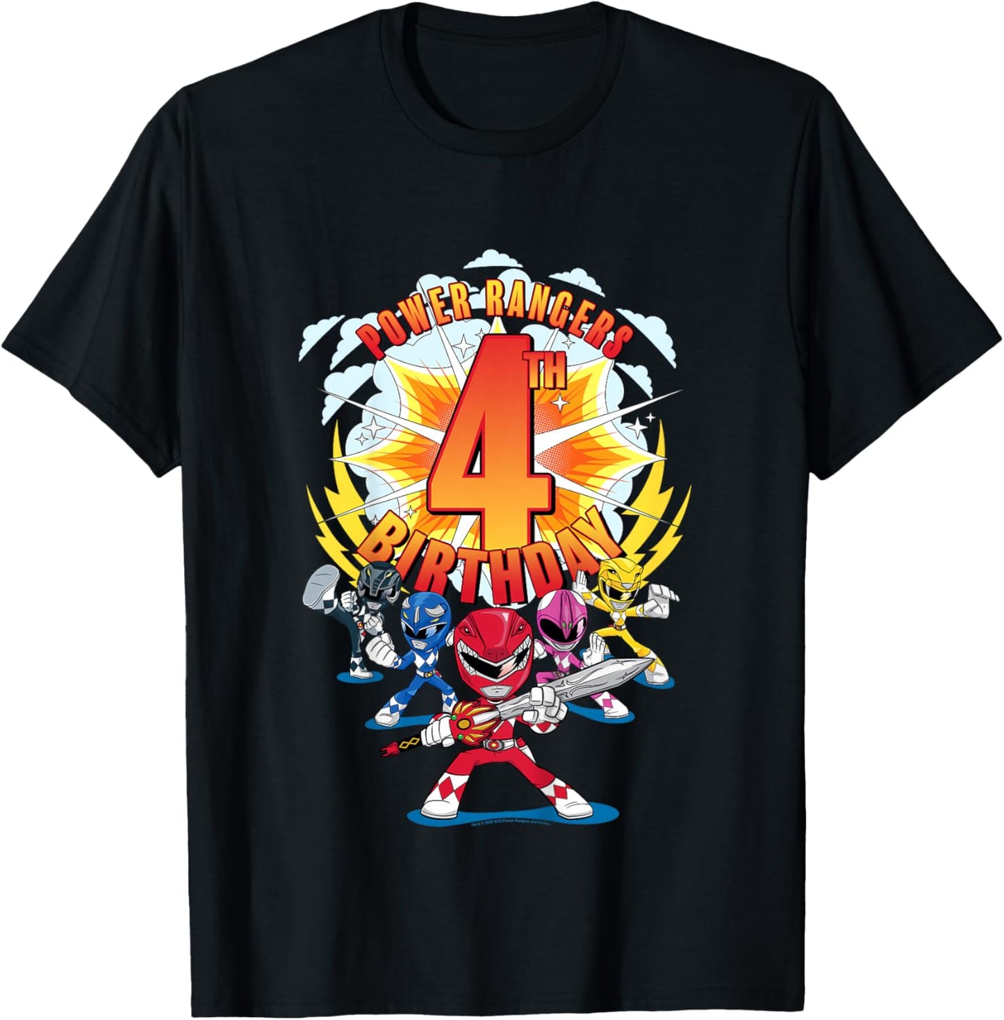 Power Rangers Awesome 4th Birthday Mini Action Shot T-Shirt - T-Shirt | Black