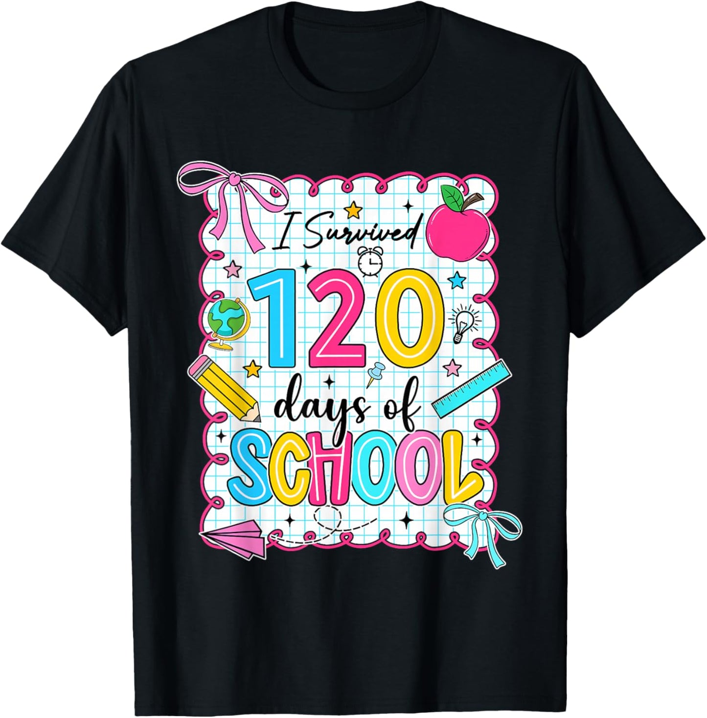 Preppy I Survived 120 Days of School Coquette 120 Days Girls T-Shirt - T-Shirt | Black