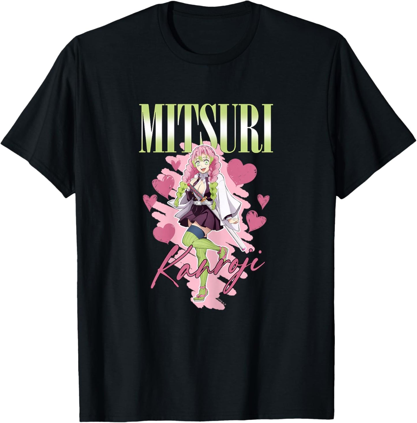 Demon Slayer: Kimetsu no Yaiba Mitsuri Kanroji Love Heart T-Shirt - T-Shirt | Black