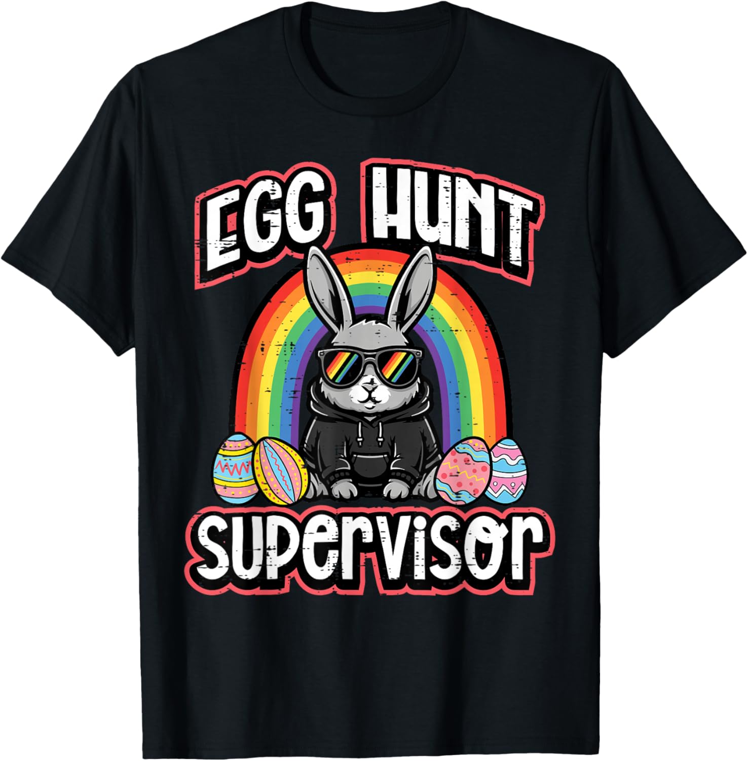 Easter Bunny Egg Hunt Supervisor Funny Dad Mom Men Women T-Shirt - T-Shirt | Black