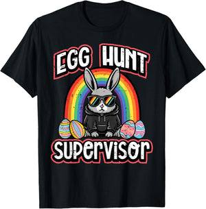 Easter Bunny Egg Hunt Supervisor Funny Dad Mom Men Women T-Shirt - T-Shirt | Black