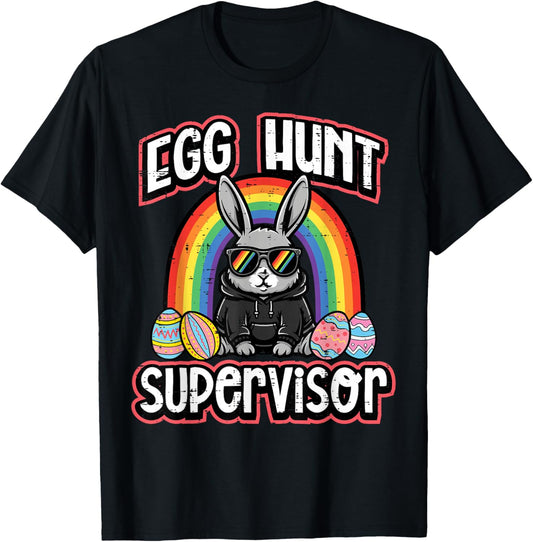 Easter Bunny Egg Hunt Supervisor Funny Dad Mom Men Women T-Shirt - T-Shirt | Black
