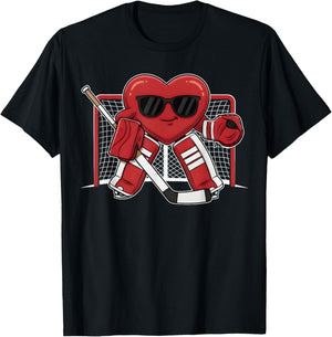 Valentines Day Heart Ice Hockey Goalie Men Boys Kids T-Shirt - T-Shirt | Black