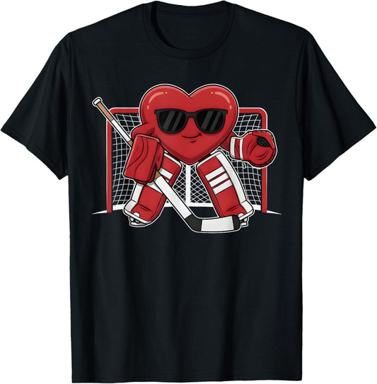 Valentines Day Heart Ice Hockey Goalie Men Boys Kids T-Shirt - T-Shirt | Black