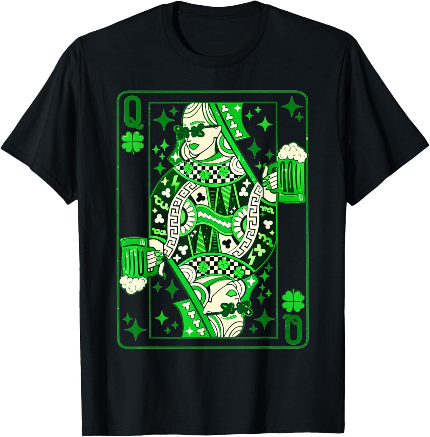 Shamrock Queen Playing Card Saint Patricks Day T-Shirt - T-Shirt | Black