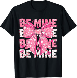 Be Mine Valentine Pink Heart Coquette Bow Girl Women Kid T-Shirt - T-Shirt | Black