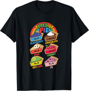 Types of Pie Funny Pi Day Math Teacher Geek 3.14 Math Pun T-Shirt - T-Shirt | Black