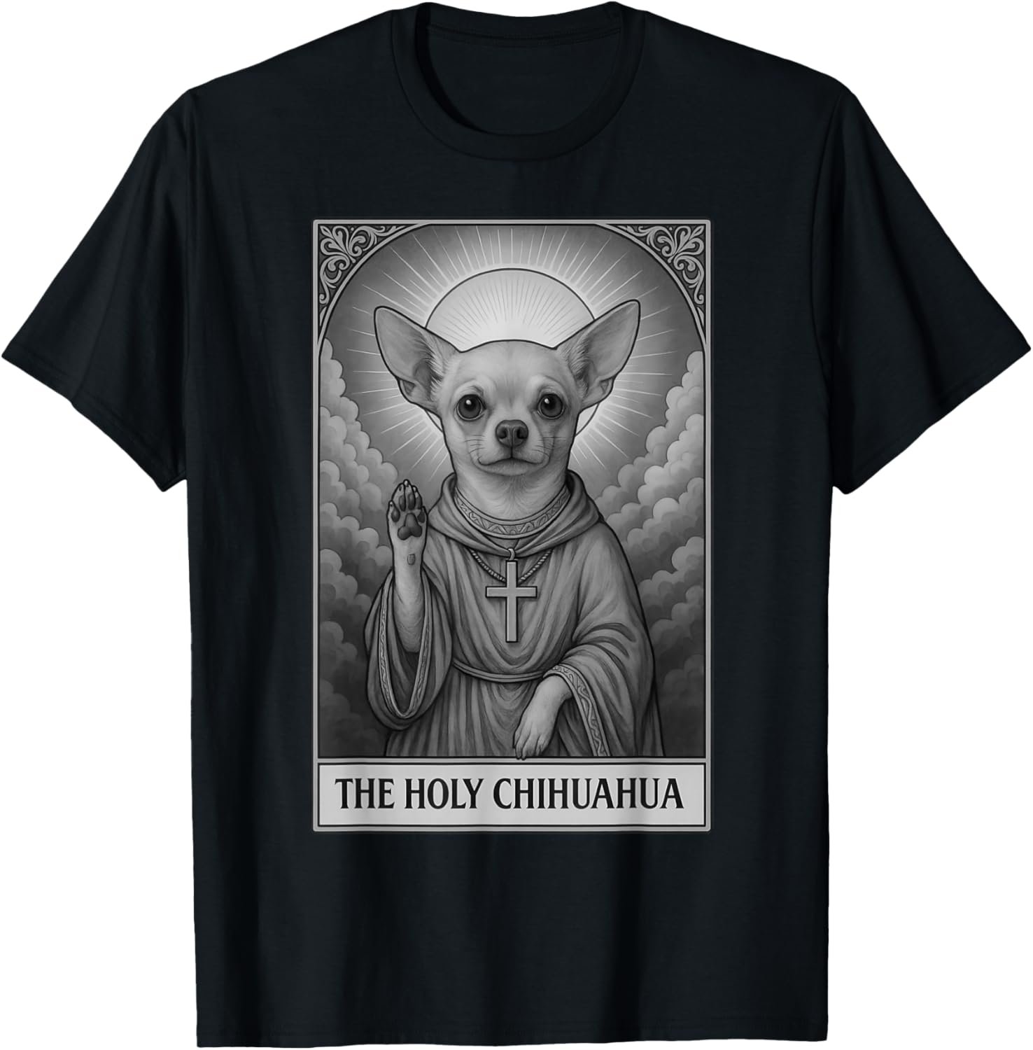 Chihuahua Tarot Card Vintage The Holy Chihuahua Dog Humor T-Shirt - T-Shirt | Black