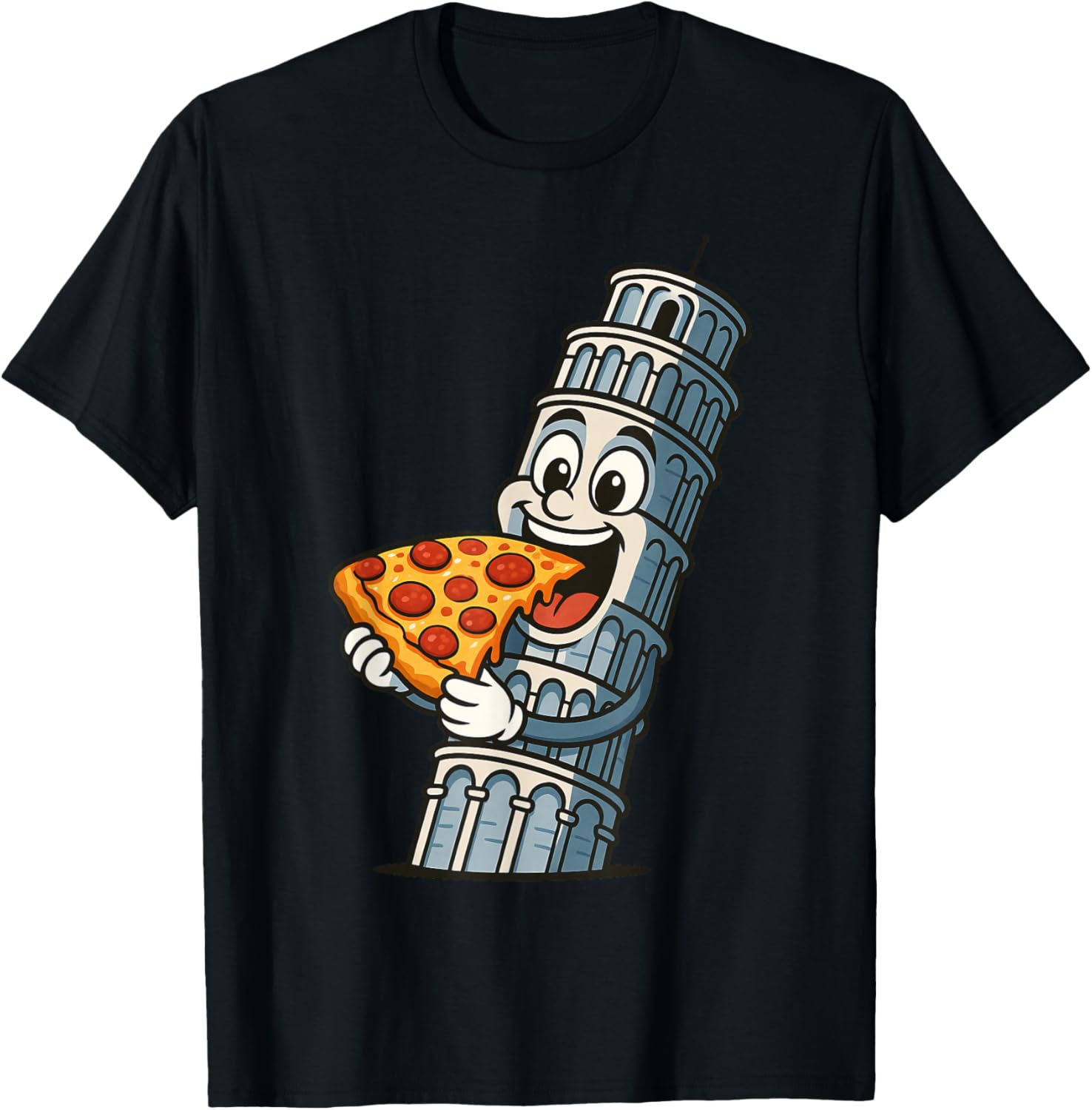 Tower of Pisa Pizza T-Shirt - T-Shirt | Black