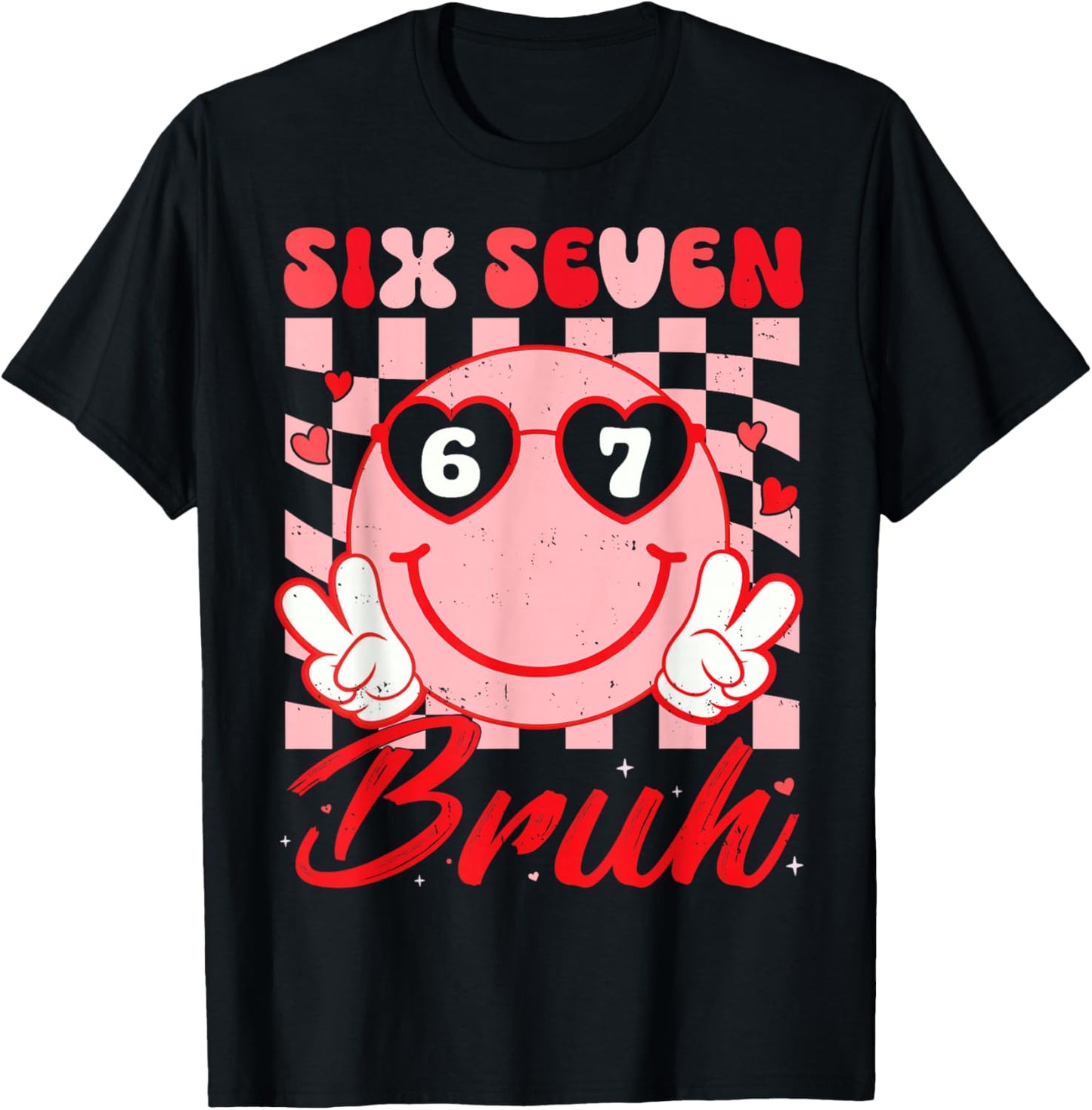 Retro Six Seven 67 Meme Valentine’s for Teens Boys Girls Kid T-Shirt - T-Shirt | Black