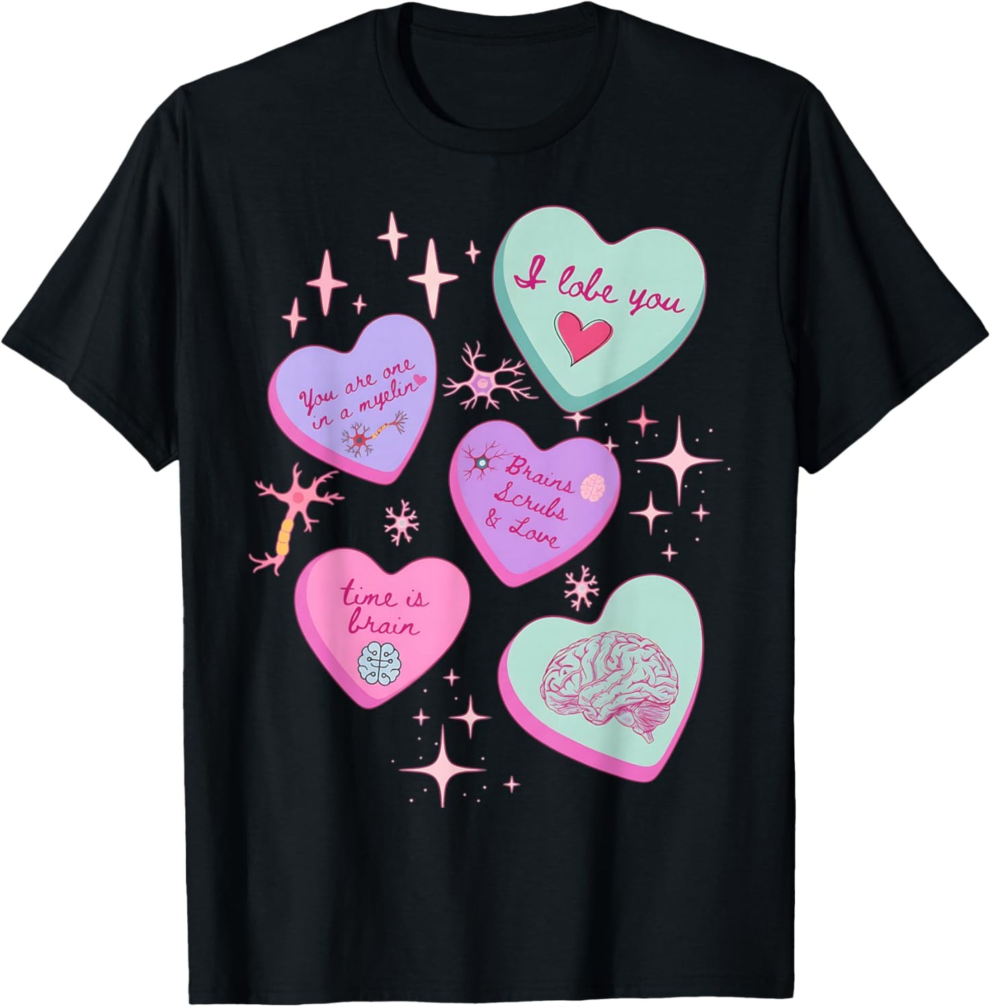 Valentine Neuro Nurse Brain Anatomy Neurology Rn Neurosc T-Shirt - T-Shirt | Black