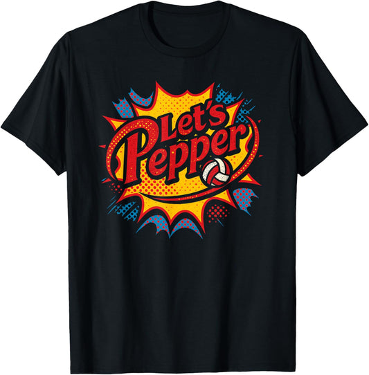 Volleyball Lets Pepper Comic Cute Pop Art Girls Team Play T-Shirt - T-Shirt | Black