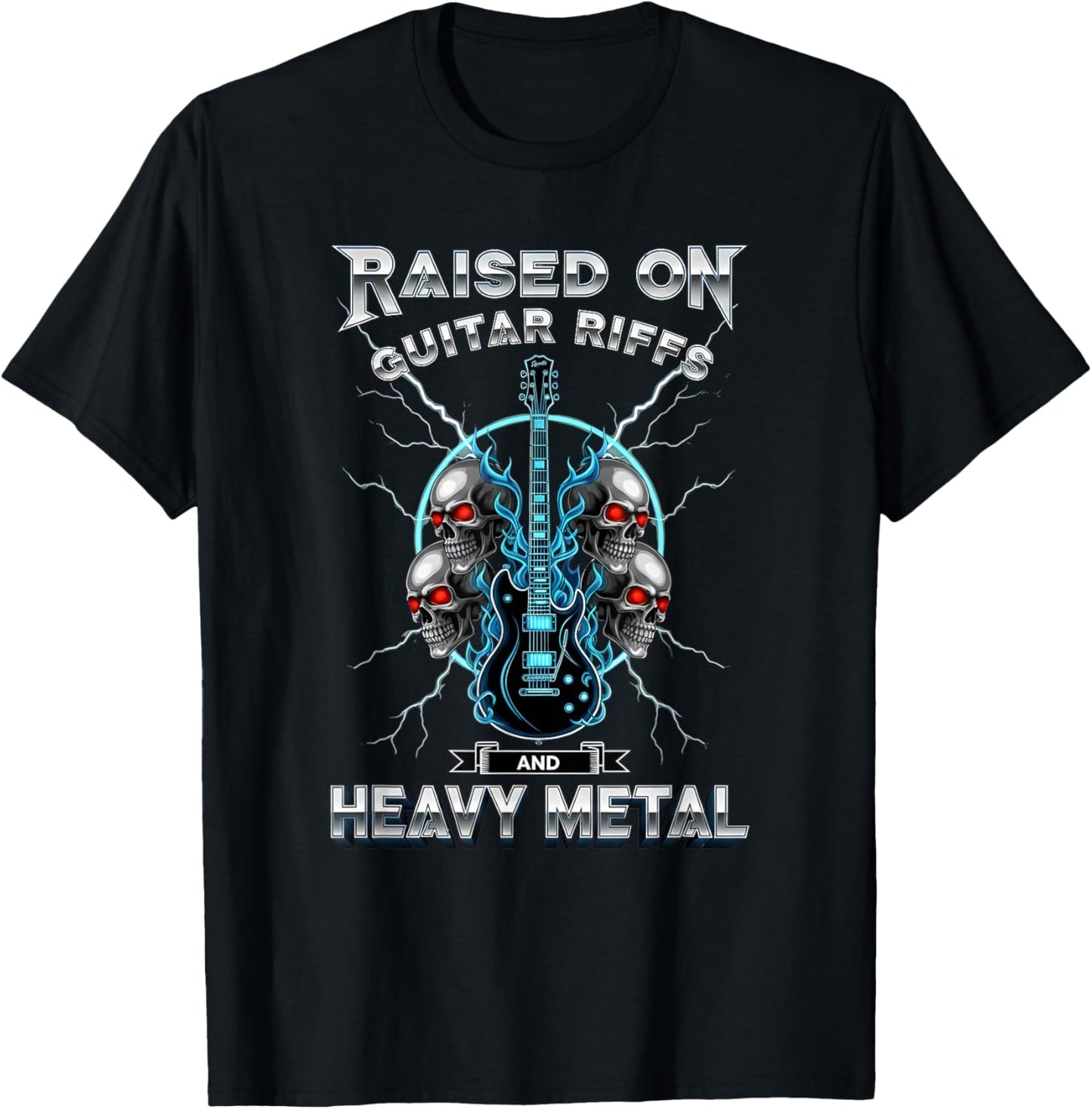 Raised On Guitar Riffs and Heavy Metal Music T-Shirt - T-Shirt | Black