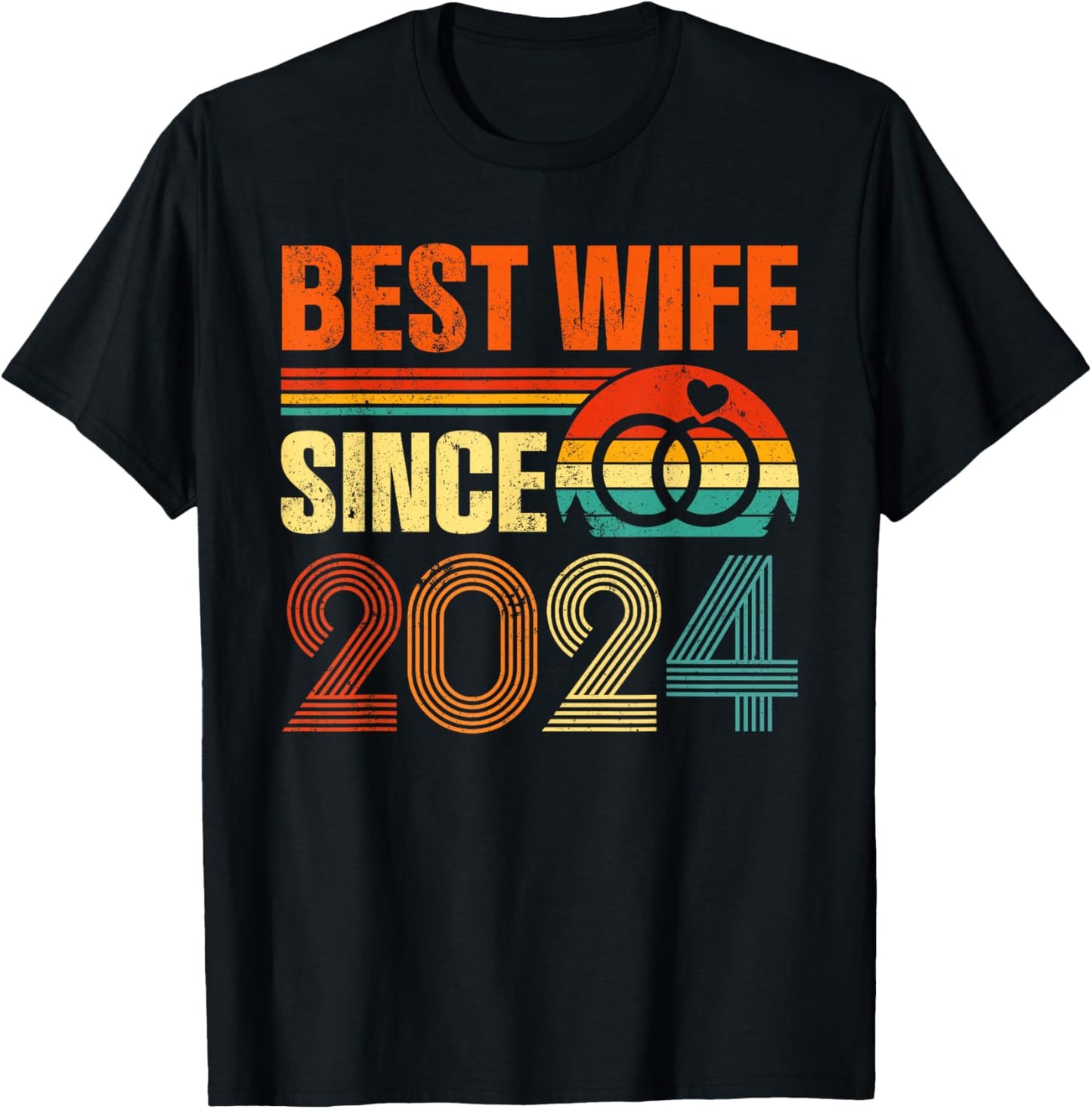 Vintage Distressed Best Wife Since 2024 2nd Anniversary T-Shirt - T-Shirt | Black