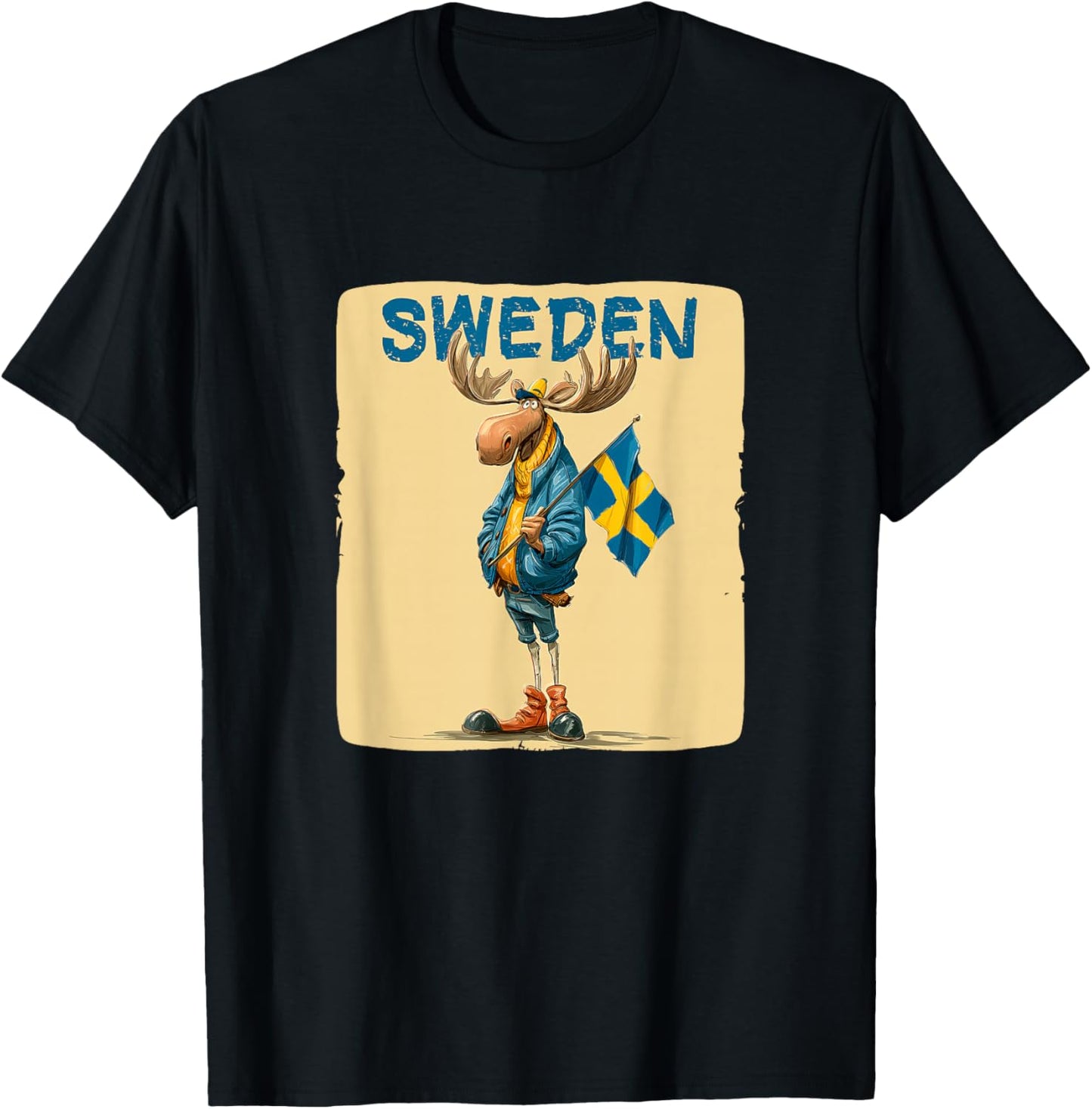 Funny Swedish Moose with Sweden Colors Costume T-Shirt - T-Shirt | Black