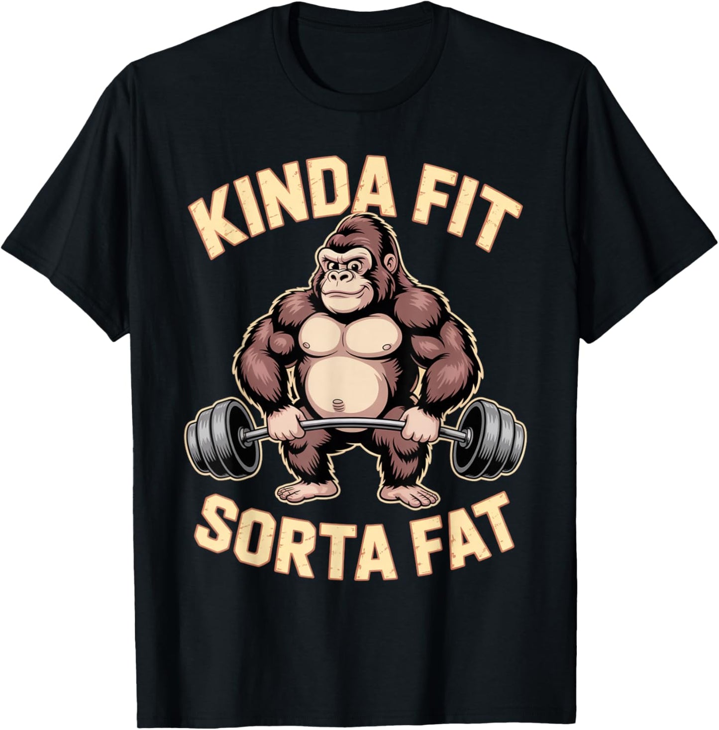 Kinda Fit Sorta Fat Funny Gym Weightlifting Workout T-Shirt - T-Shirt | Black