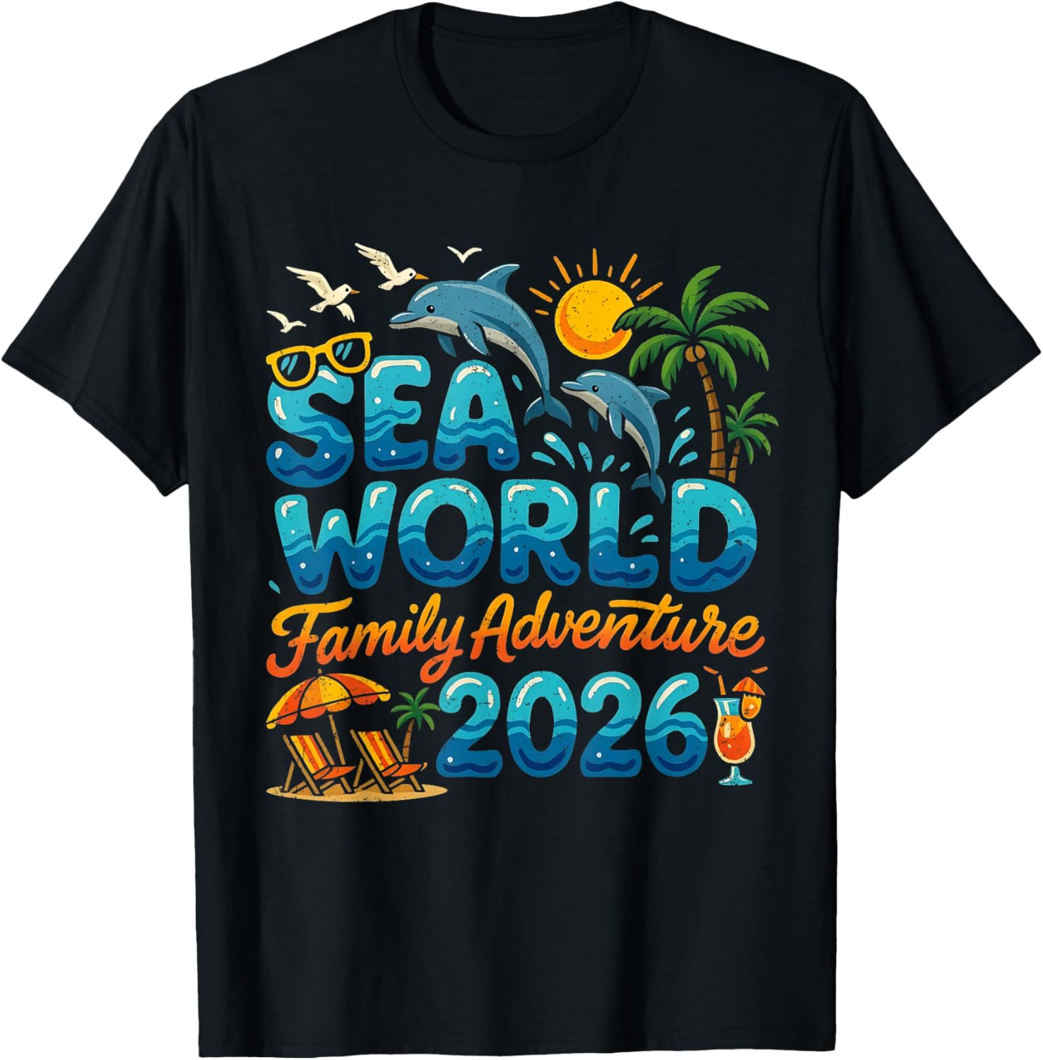 Sea World Family Adventure 2026 Beach Design T-Shirt - T-Shirt | Black