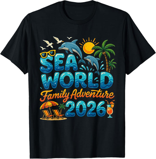 Sea World Family Adventure 2026 Beach Design T-Shirt - T-Shirt | Black